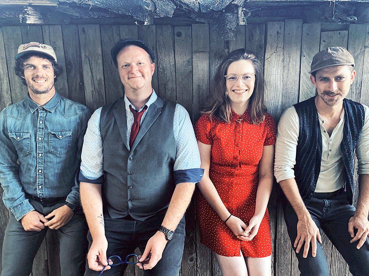 Abby Mae & the Homeschool Boys — from left, Joey Gish, Hayden Pomeroy, Abby Sill and David Rivers — will give a reunion concert outdoors at the Jardin du Soleil Lavender Farm in Sequim on Friday. (Photo courtesy Abby Mae & the Homeschool Boys)