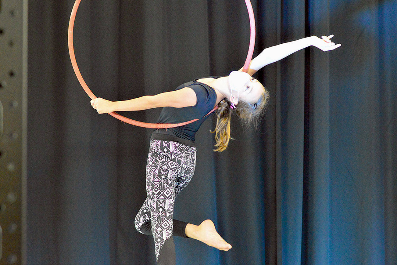 Satria McKnight, 12, of Port Townsend is among the performers who studies at the Pop-Up Movement gym in Port Hadlock. She’ll appear in Pop-Up’s shows this weekend. (Diane Urbani de la Paz/Peninsula Daily News)