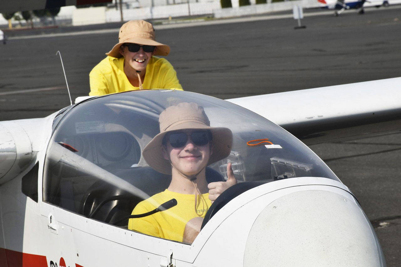 Cadet Kade Kirsch of Sequim completes a solo flight in a glider aircraft 
in Ephrata in late July.