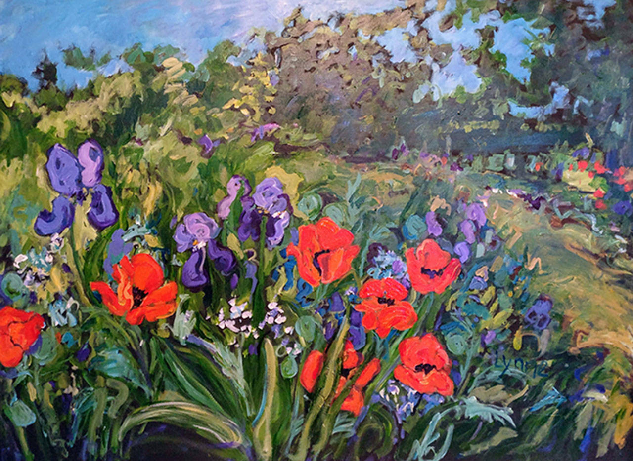 “Iris and Poppies” by Lynne Armstrong, a Sequim painter whose work will be on display at the 2021 ARTjam event Sept. 4-5 in Sequim. Submitted art