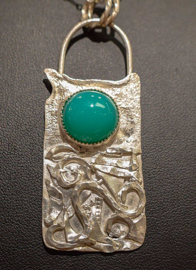 A jade fused silver necklace by Debbie Patapoff, a Sequim jewelry artist whose work will be on display at the 2021 ARTjam event Sept. 4-5 in Sequim. Submitted photo/art