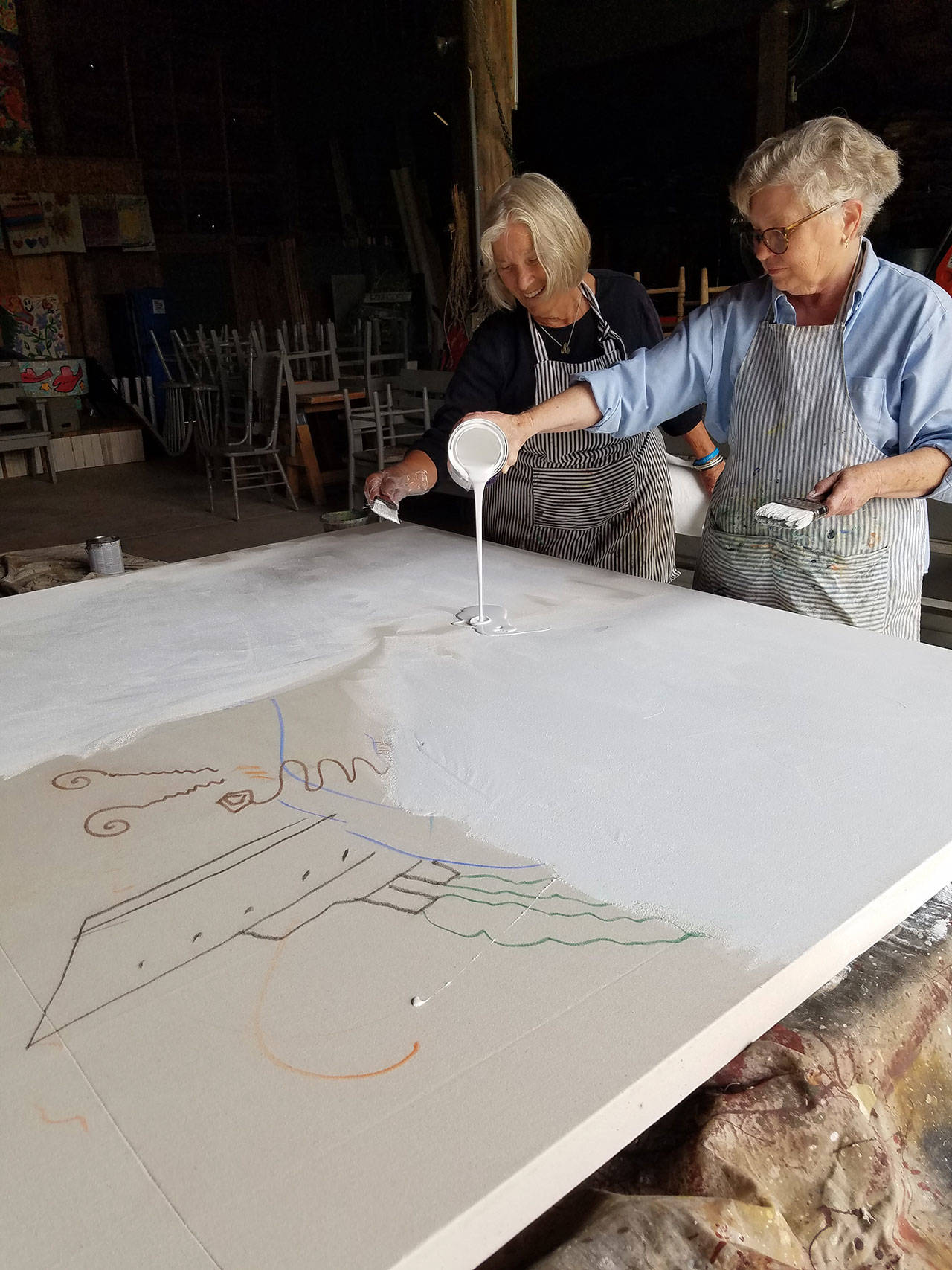 Sequim artists Lynne Armstrong, left, and Mary Franchini will collaborate on a piece of art during the 2021 ARTjam event, held in parallel with Sequim’s ARTfusion event on Sunday and Monday. Submitted photo