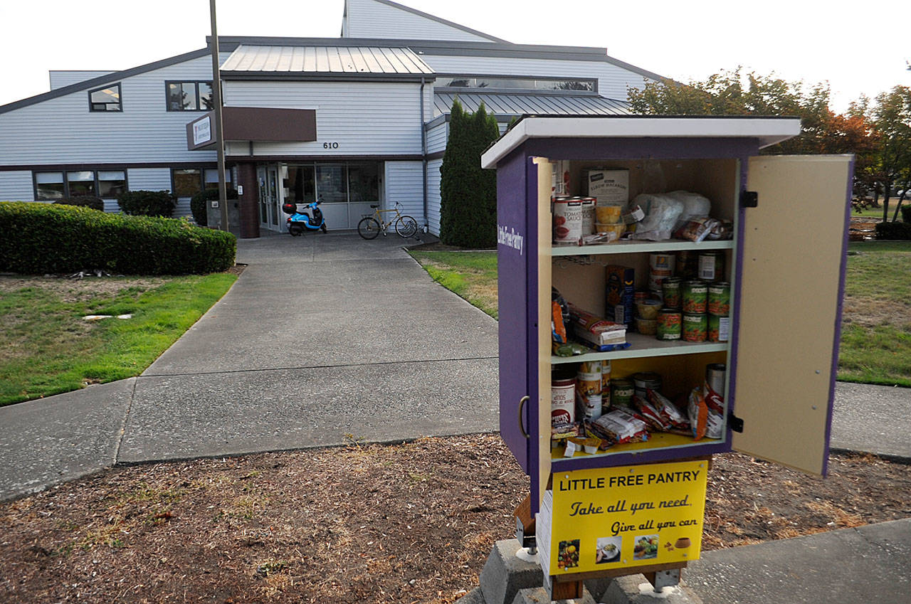 A Little Free Pantry went up in mid-August in front of the Sequim YMCA with various types of food available. (Matthew Nash/Olympic Peninsula News Group)