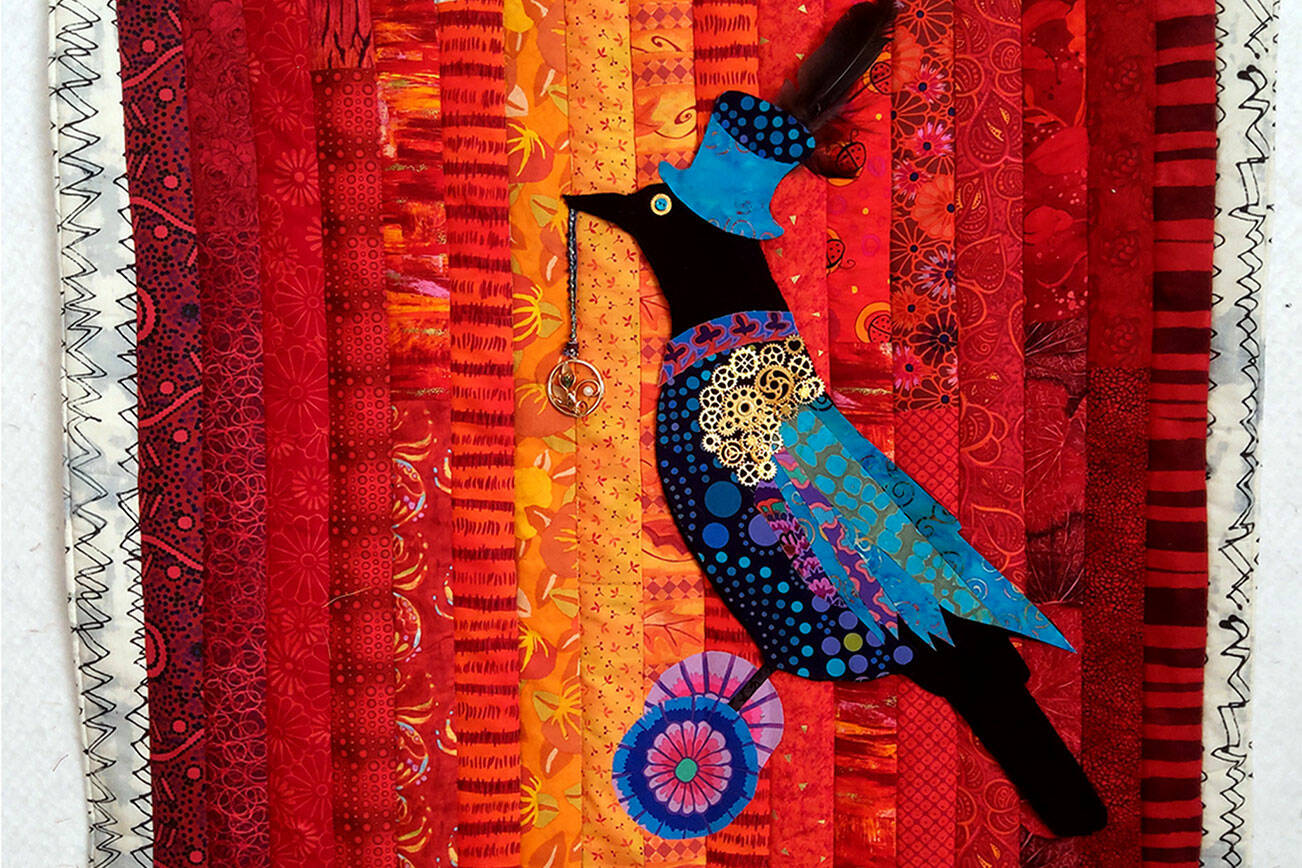 "The Covid Corvid" by Peggy St. George will be displayed in the Bumblebunching – Warped, Twisted, & Imperfect” exhibit that is part of the North Olympic Fiber Arts Festival.