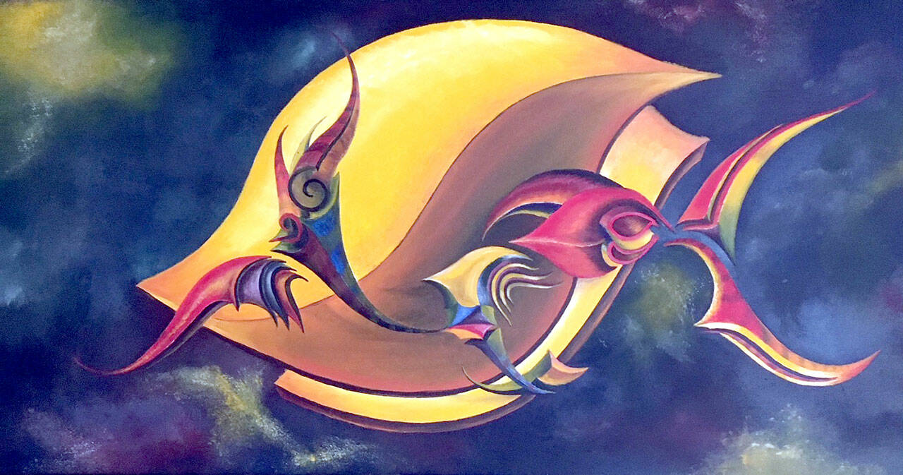 “Looks Fishy” is among the works by Dennis Pangborn at the Blue Whole Gallery.