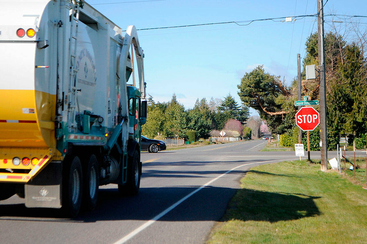 Construction tentatively will start in late October on a roundabout at the intersection of Sequim-Dungeness Way and Woodcock Road and will last about five months, according to Clallam County staff. (File photo by Matthew Nash/Olympic Peninsula News Group)