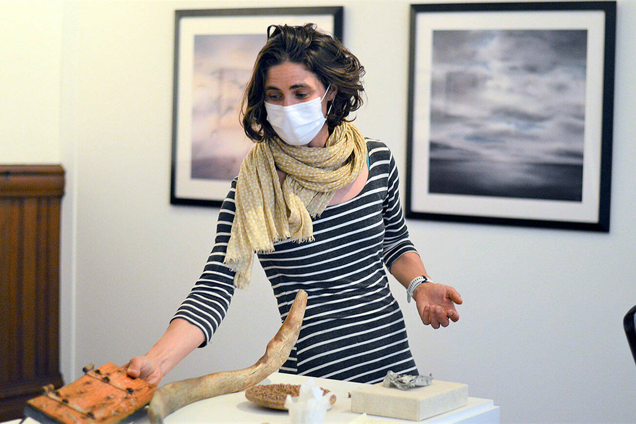 Expeditionary artist Maria Coryell-Martin of Port Townsend, whose exhibition at the Jefferson Museum of Art & History, includes paintings and artifacts from Alaska’s Cooper Island, will discuss her work in an online program Friday evening. (Diane Urbani de la Paz/Peninsula Daily News)