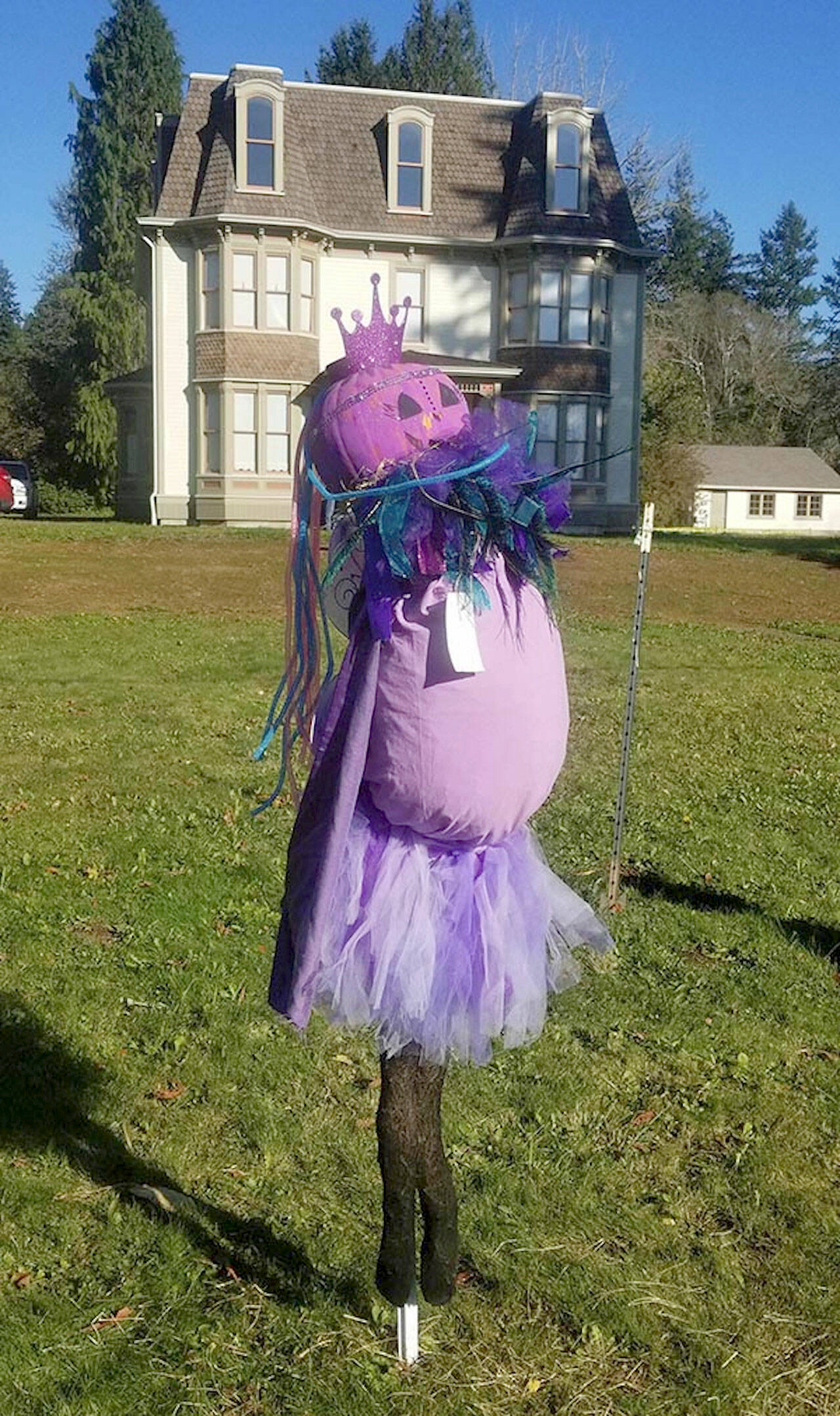 The “Purple Fairy,” constructed by Mia Mann’s third-grade class at Quilcene School, was among the winners of last year’s Scarecrow Contest at Quilcene’s Worthington Park. Signups for this November’s competition are underway now. (Worthington Park)