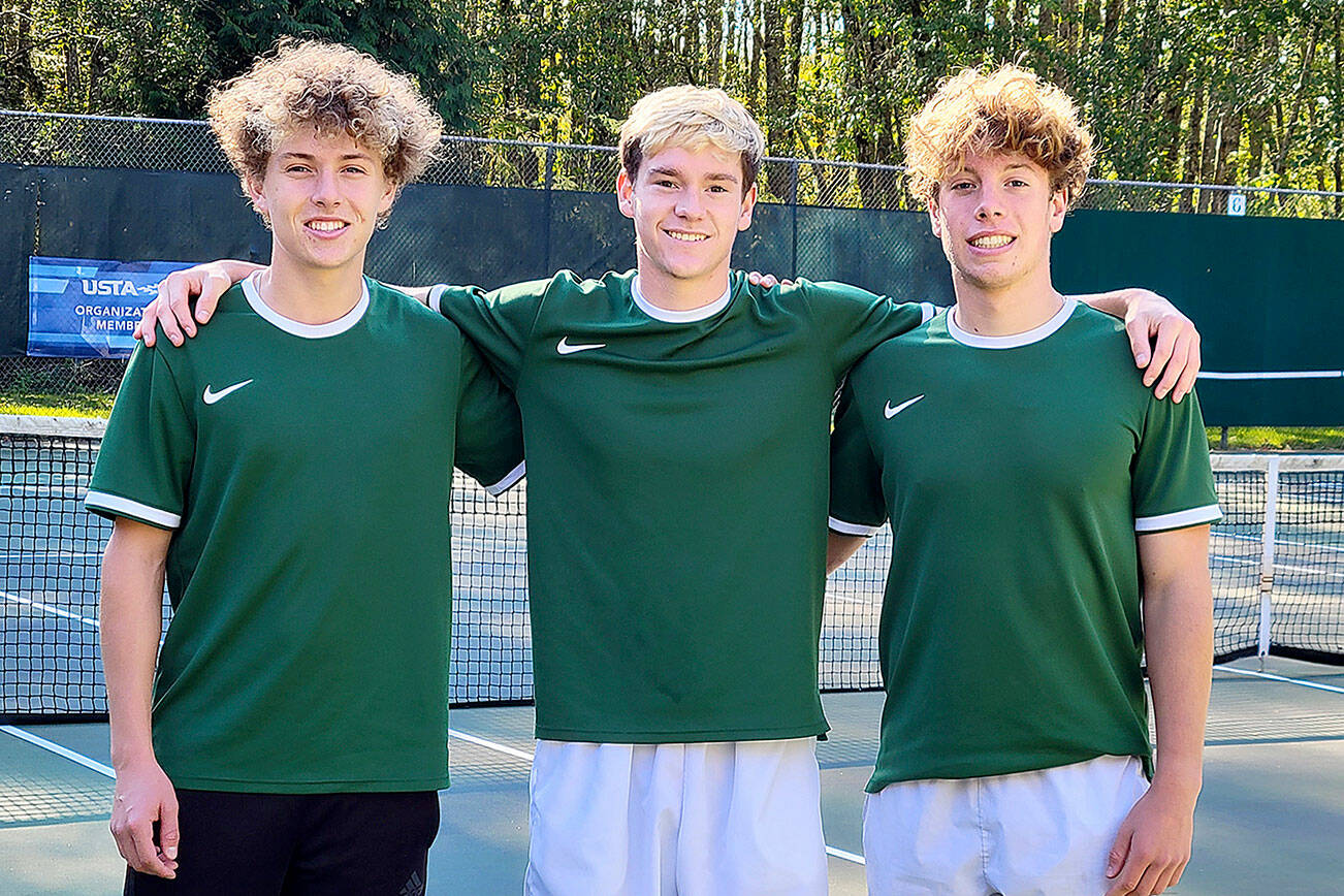 Courtesy photo
Port Angeles tennis players Michael Soule, Reef Gelder and Damon Gundersen all qualified to play at the 2A state boys tennis tournament in May 2022.