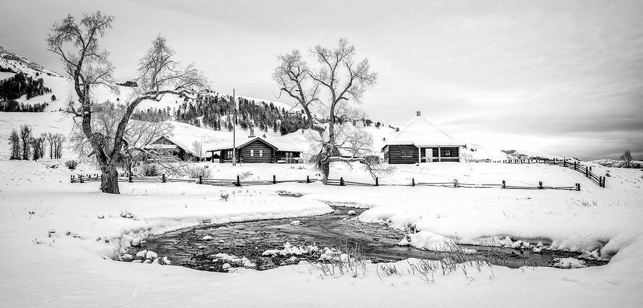 “Lamar Buffalo Ranch and Rose Creek in Yellowstone” by Susan White is a new work that will be added to the Black and White Camera show at Studio Bob.
