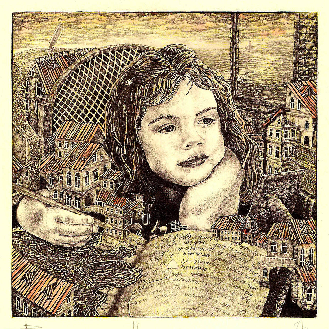 An etching, “Diary of a Little Girl,” is among the artwork of Egor Shokoladov.