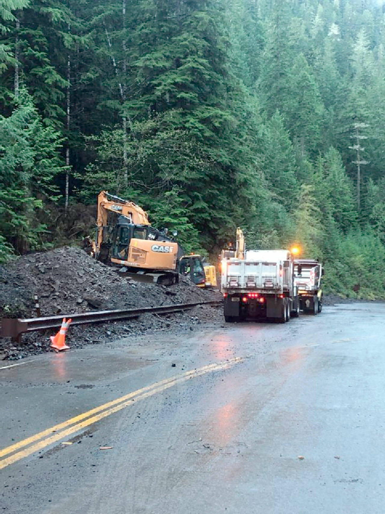 U.S. Highway 101 has reopened fully at Lake Crescent after state Department of Transportation maintenance crews cleared debris from three slides caused by Monday’s storms. (State Department of Transportation)