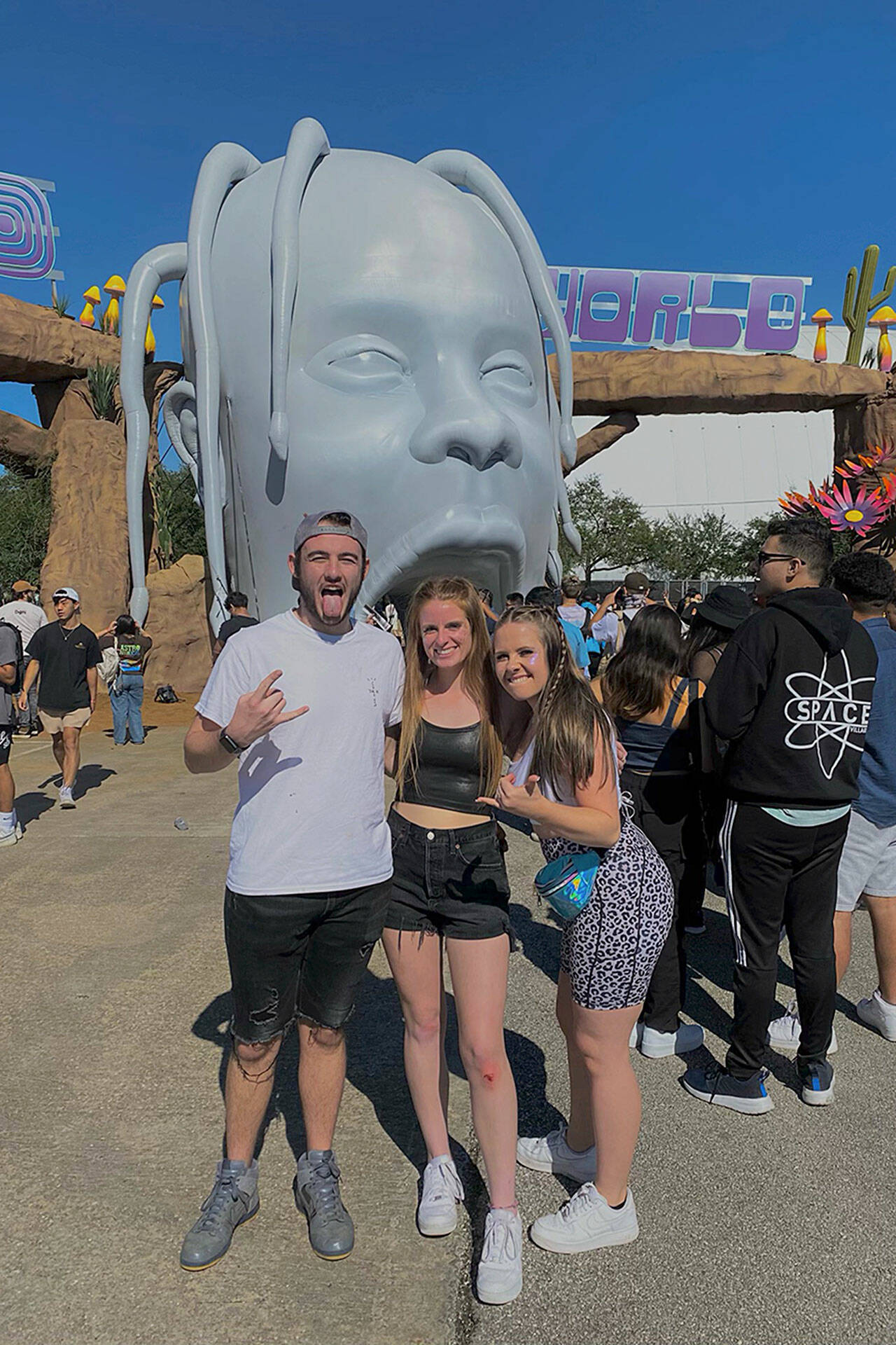 Sequim friends Cody Bell, Sam Smith and Natalie Thurston pose for a photo on the first day of Astroworld in Houston, Texas on Nov. 12. The trio would see multiple people be injured during the festival, which had 10 confirmed deaths as of Nov. 16. (Photo courtesy of Sam Smith)