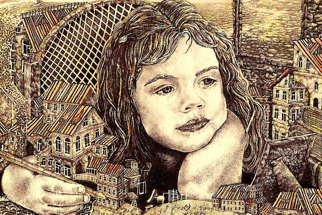 "Diary of a little girl" is an etching on display at Peninsula College.