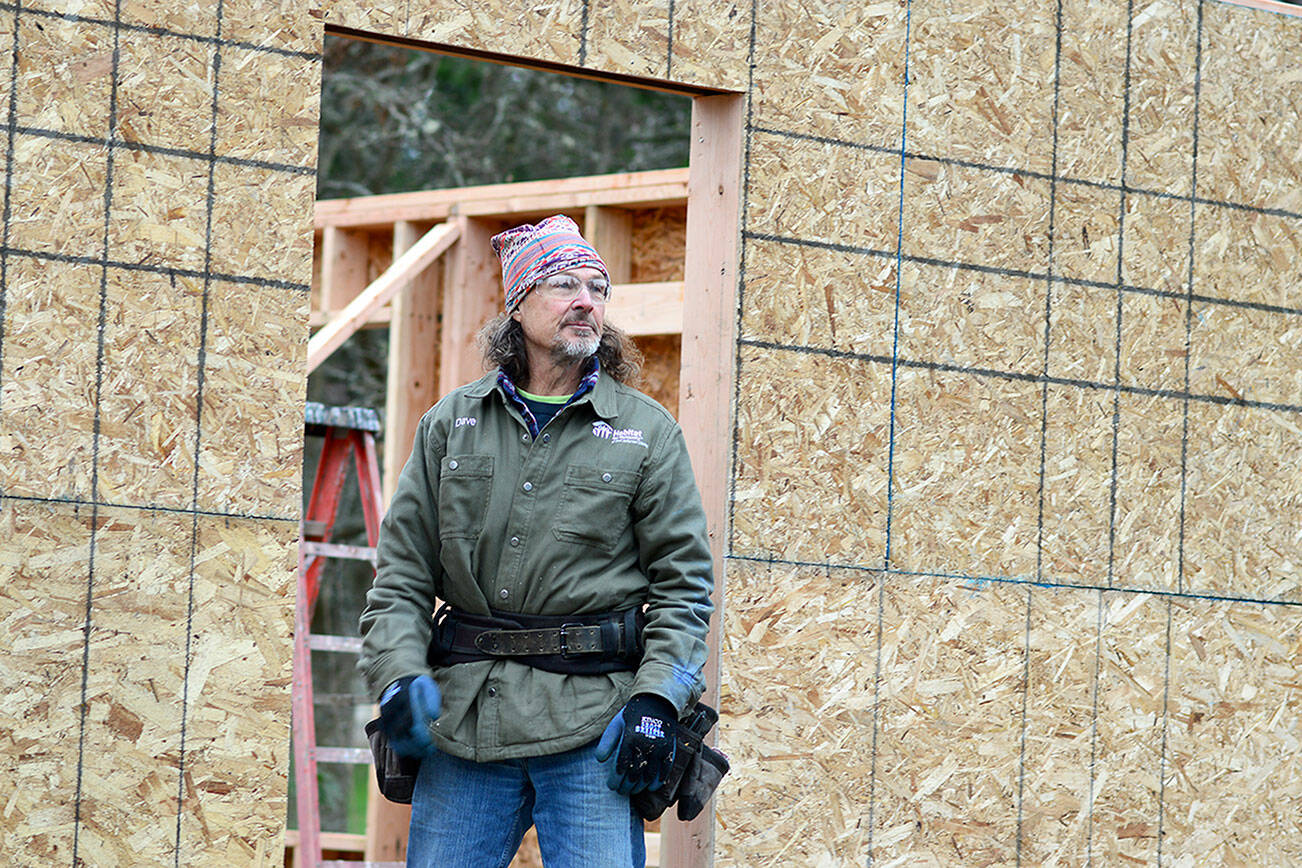 Habitat for Humanity job site supervisor Dave Weld of Sequim drives into Port Townsend to work with a crew of volunteers on a two-bedroom house he says will be filled with natural light. It’s one of several Habitat homes to be finished in 2022. (Diane Urbani de la Paz/Peninsula Daily News)