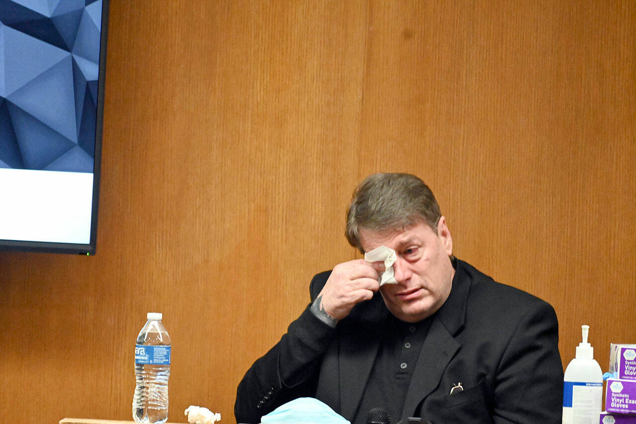 Triple murder defendant Dennis Bauer became emotional during his trial testimony last week. (Paul Gottlieb/Peninsula Daily News)