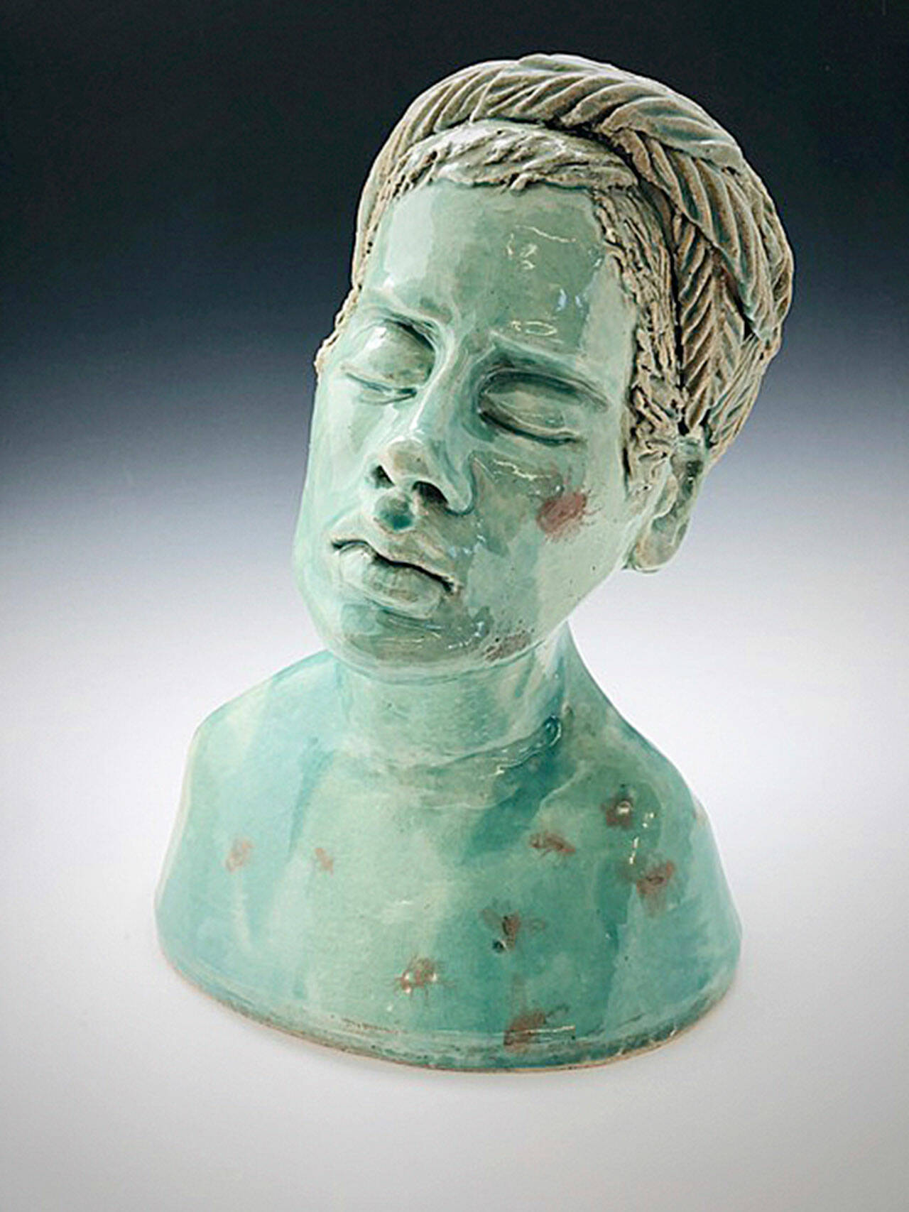 “Brigid” a ceramic sculpture by Linda Collins Chapman, a Olympic Peninsula Art Association member. OPAA hosts its Winter Members’ Art Show and Sale online and at Sequim Museum & Arts through the end of January. (Courtesy photo)