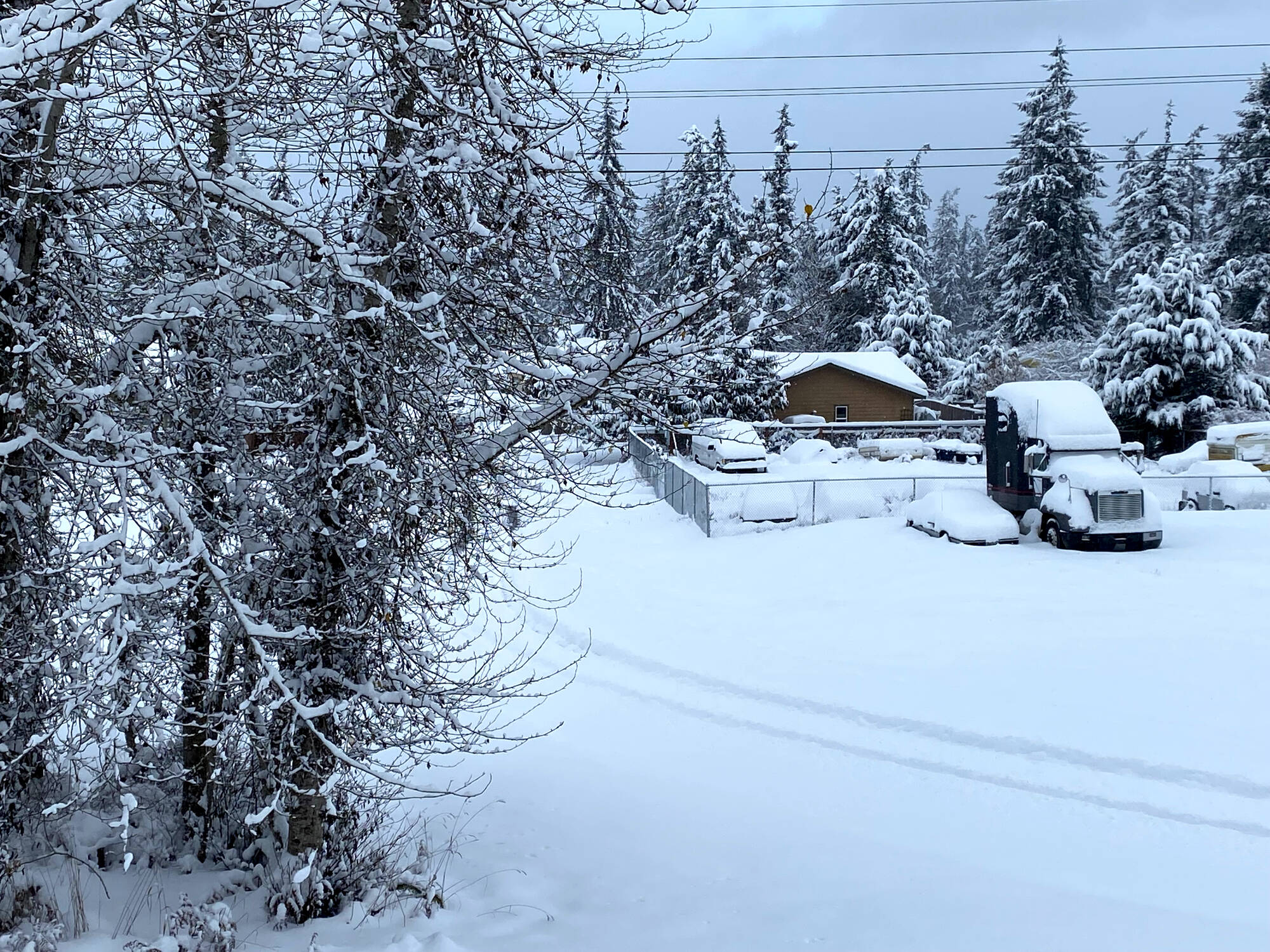 Nearly a foot of snow fell in areas of the North Olympic Peninsula, including a neighborhood near Golf Course Road in Port Angeles. (Brian McLean/Peninsula Daily News)