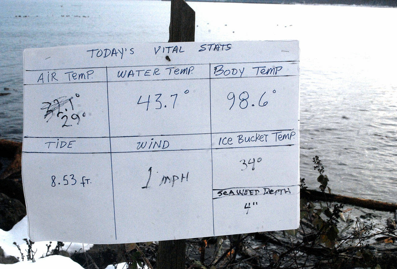 Keith Thorpe/Peninsula Daily News
A  sign at Hollywood Beach lists the "vital stats" for Saturday's plunge.