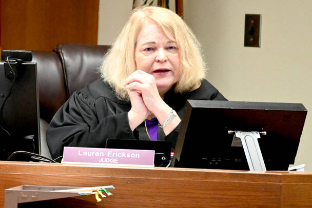 Judge Lauren Erickson addresses the jury during the final day of testimony Tuesday in Dennis Marvin Bauer's triple-murder trial. (Paul Gottlieb/Peninsula Daily News)