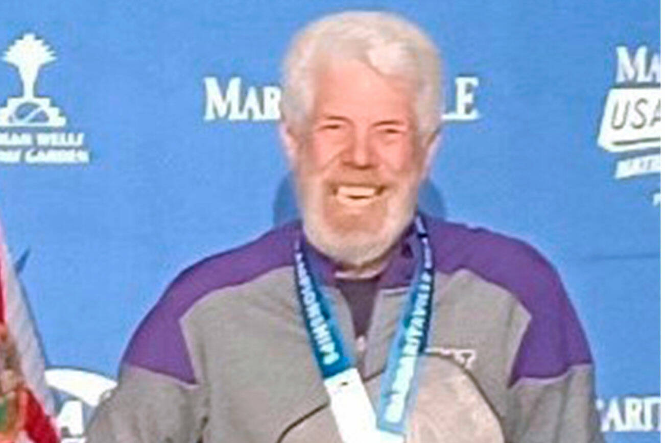 Sequim Picklers member Steve Bennett, at right, won a silver medal in the  3.5 Men’s Singles 75+ category at the 2021 USA Pickleball Nationals in Indian Wells, Calif. Bennett was one of seven Sequim Picklers members to compete at the national tournament.