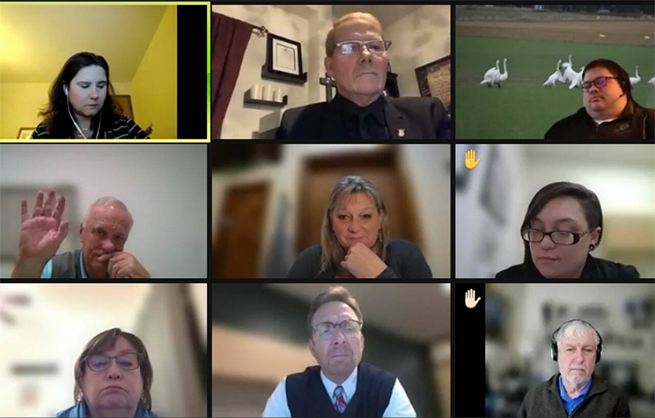 For future virtual meetings, Sequim city councilors will require themselves to blur backgrounds to create an environment more like the city council chambers. (Zoom screenshot)