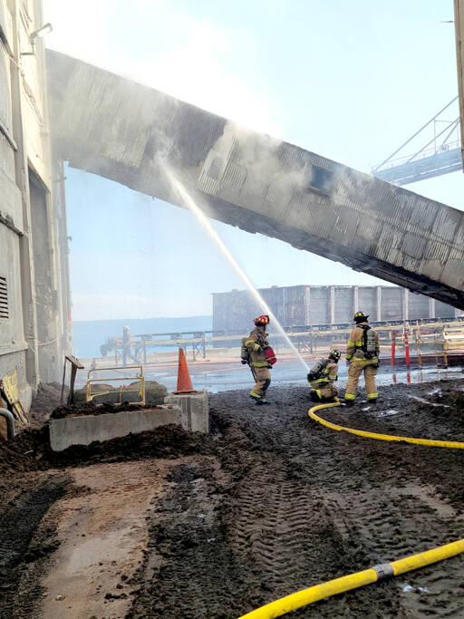 No one was hurt in a fire at the Port Townsend Paper Mill on Saturday afternoon. East Jefferson Fire Rescue firefighters were called to the mill at 2:40 p.m. after a blaze began in an enclosed conveyor belt carrying wood chips into the mill and spread into the sixth floor, according to fire district spokesperson Phyllis Speser. The fire sent a black cloud into the sky, according to reports. The blaze in the conveyor belt was put out by 3:16 p.m. and the sixth floor fire at 3:31 p.m., Speser said. The cause remained under investigation on Sunday. Assisting were Port Ludlow Fire & Rescue, Clallam County Fire District 3, Poulsbo Fire Department and Quilcene Fire Rescue. (East Jefferson Fire Rescue)