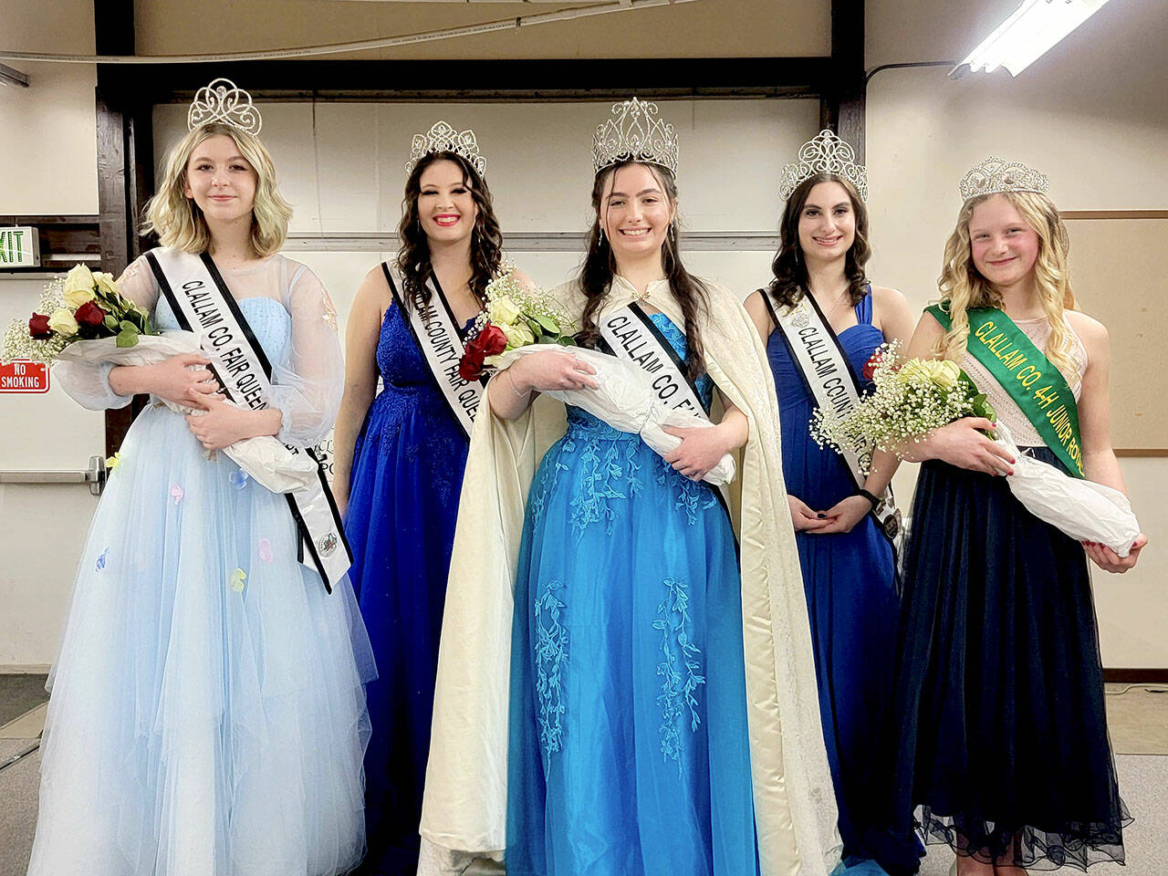 Pictured, left to right, are Sophia Lawson, 2022 queens court; Anna Menkal, 2020 queen; Allison Pettit, 2022 queen; Rebekah Parker, 2021 queen; and Kendall Adolphe, 2022 4H junior royalty.