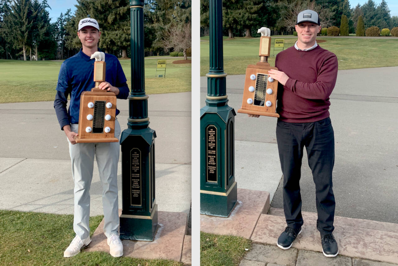 Cedars at Dungeness photo At left, Dalton Dean of the Everett Golf and Country Club won the gross amateur at the 2022 Polar Bear tournament held at the Cedars at Dungeness Golf Course this weekend. At right, Joel Skarbo of Seattle won the professional tourney at the 2022 Polar Bear tournament.