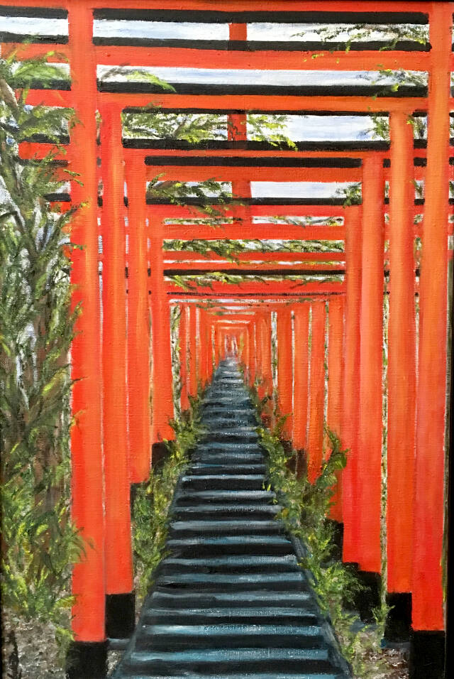 Among the 40 pieces of art in the Port Ludlow Art League Group Exhibit is “Stairway to Heaven,” by Ann Arscott.