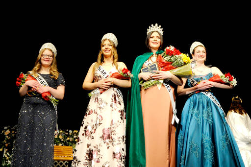 Four Sequim High Schoolers make up the Sequim Irrigation Festival’s royalty court. From left, princess Lauren Willis, princess Ellie Turner, queen Isabella Williams and princess Katherine Gould were crowned Saturday at Sequim High School. The royalty will see their float revealed at the festival’s kickoff dinner March 19 at 7 Cedars Casino. From there, they’ll tentatively participate in dozens of events for the Irrigation Festival’s 127th year, including festivities May 6-14. Organizers are planning for in-person events this year. For more information, visit irrigationfestival.com. (Matthew Nash/ Olympic Peninsula News Group)