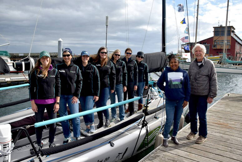 Sail Like a Girl team with First Fed’s Luxmi Love (Port Townsend Branch Manager) and Steve Oliver (Board Chair) before the NWMC WA 360 race in 2021. (Photo credit: Jen Swanson)