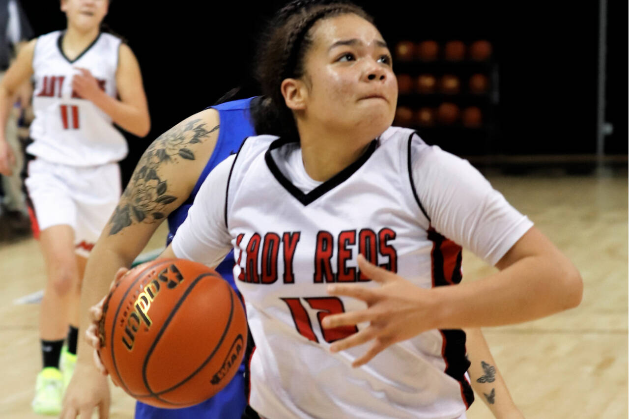 In her final game for Neah Bay, senior Oceana Aguirre scored 10 points and had 13 rebounds in the Red Devils' 1B girls' basketball championship game against Mount Vernon Christian. (Roger Harnack/Cheney Free Press)