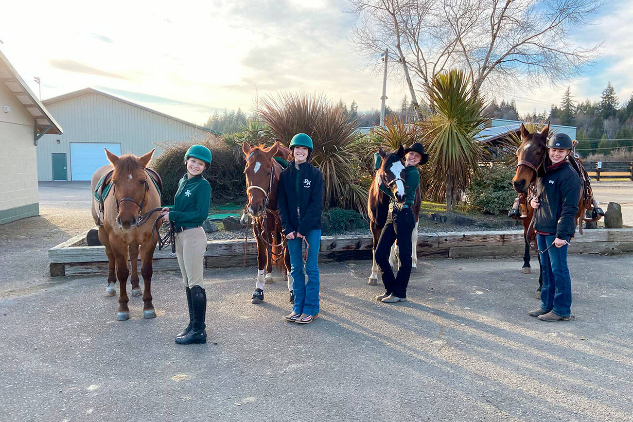 Photo by Katie Newton

 

Cutline: WAHSET competitors from the Sequim and Port Angeles teams get ready to compete in Versatility at the second district meet of the season, held at Gray’s Harbor Fairgrounds, are from left, Sydney Hutton, Haley Bishop, Maggie Anderson, and Libby Swanberg getting ready for Versatility