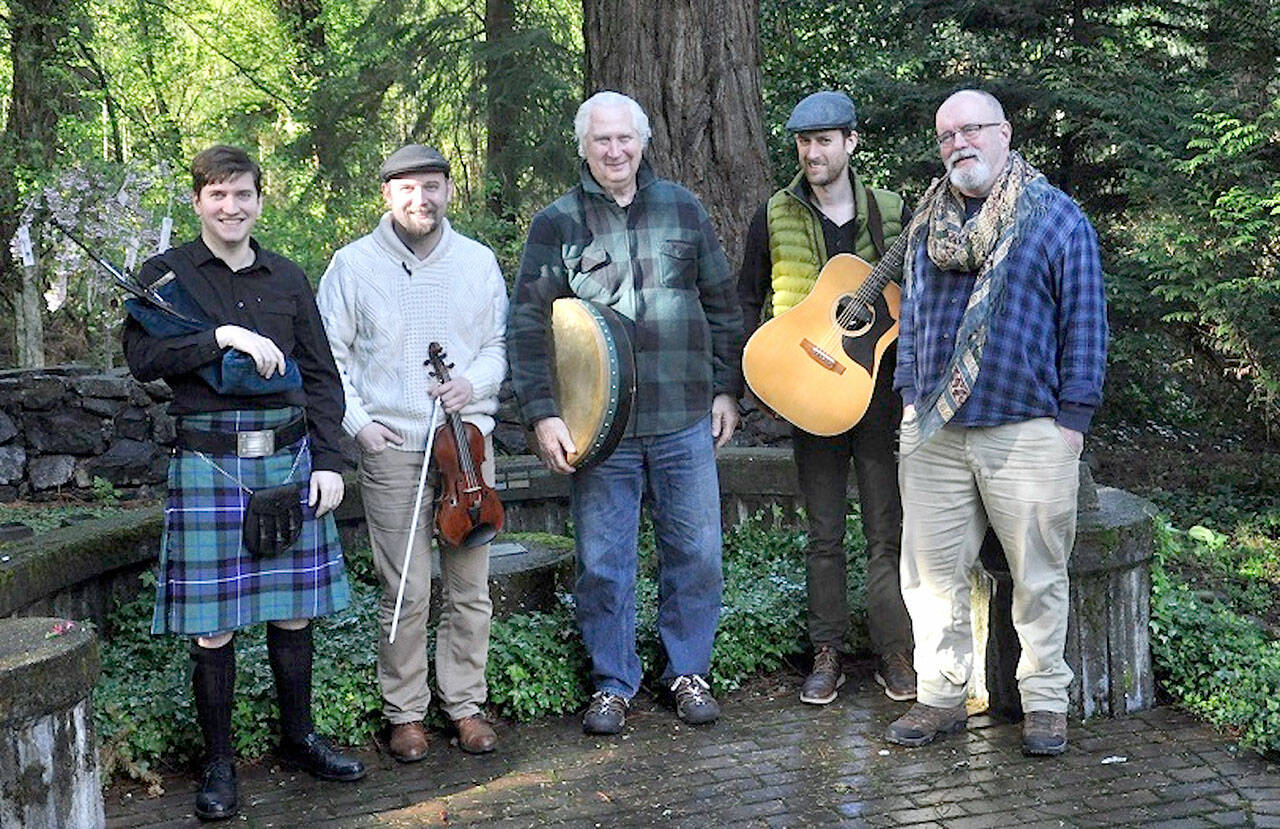 Keltoi — from left, Cameron St. Louis, Vienna Scheyer, Bill Woods, David Rivers and Rich Hill — will bring their Celtic music to Port Townsend’s Quimper Grange Hall this Saturday night. (Keltoi)