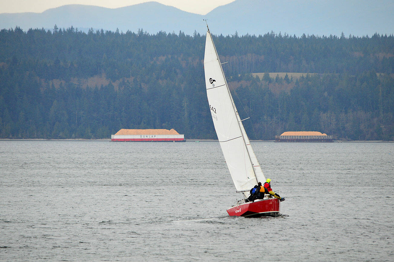 Owl, skippered by Dale Dunning, is one of the boats registered in the Thunderbird class in the 2022 Shipwrights Regatta this weekend. The race across Port Townsend Bay will start at 1 p.m. Saturday. (Diane Urbani de la Paz/Peninsula Daily News)