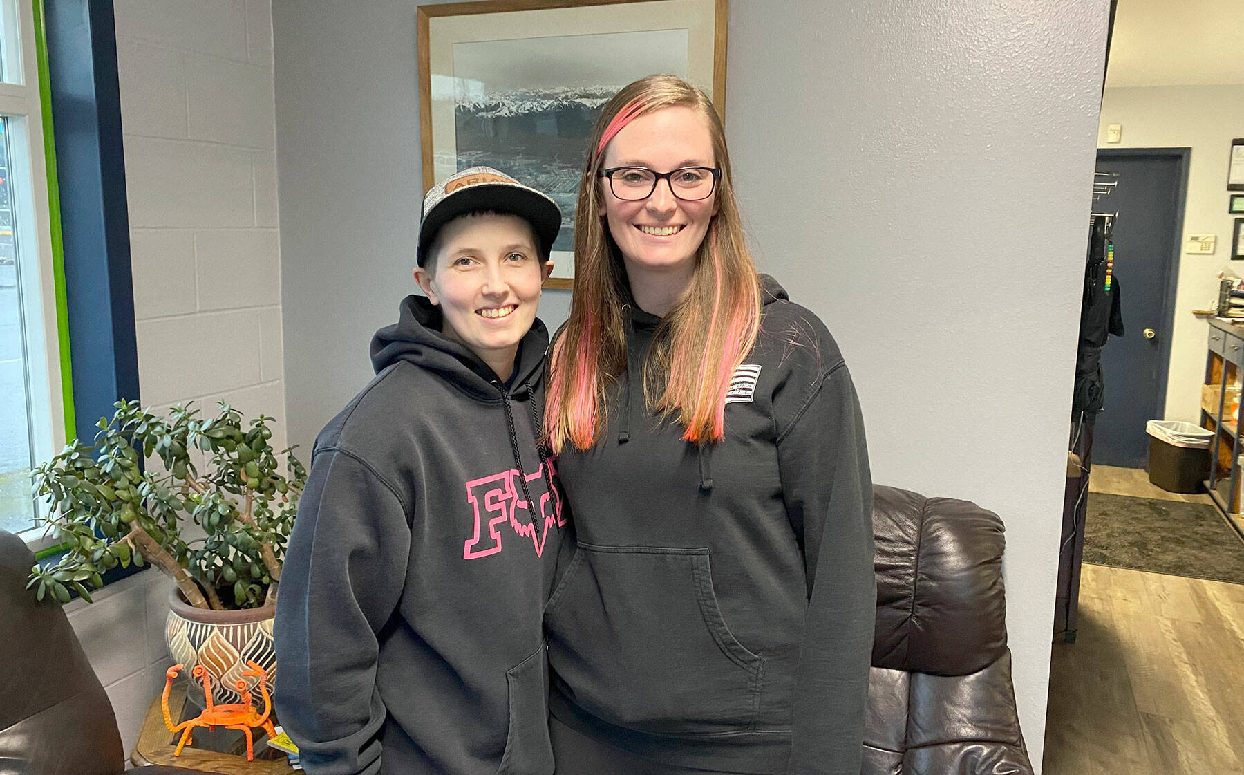 Brittany Baker, left, and Carly Baker are the new owners of Rudy’s Automotive in Port Angeles. (Vivian Hansen/Peninsula Daily News)