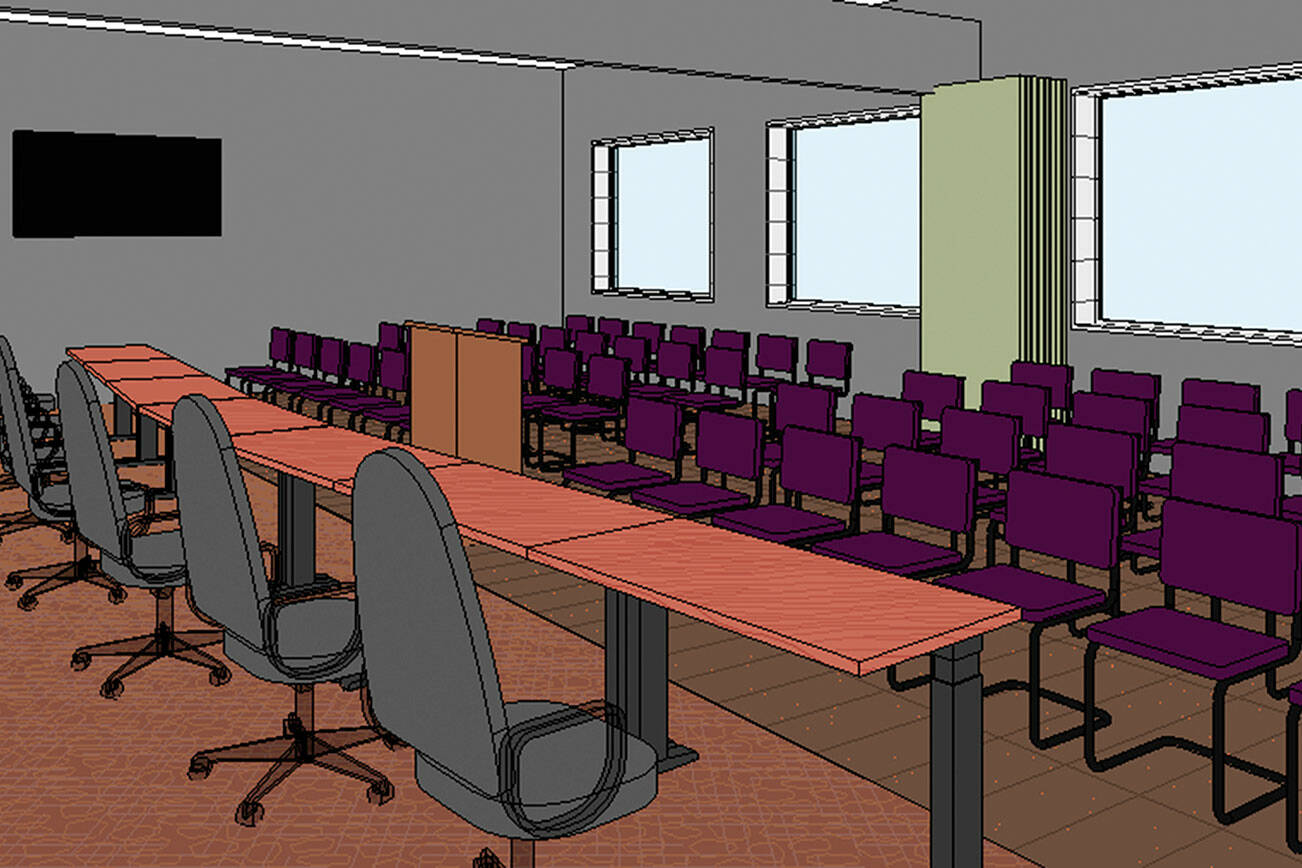 An artist's rendering shows one of three designs being considered for the Sequim School District's new boardroom. Graphic courtesy of Wenaha Group