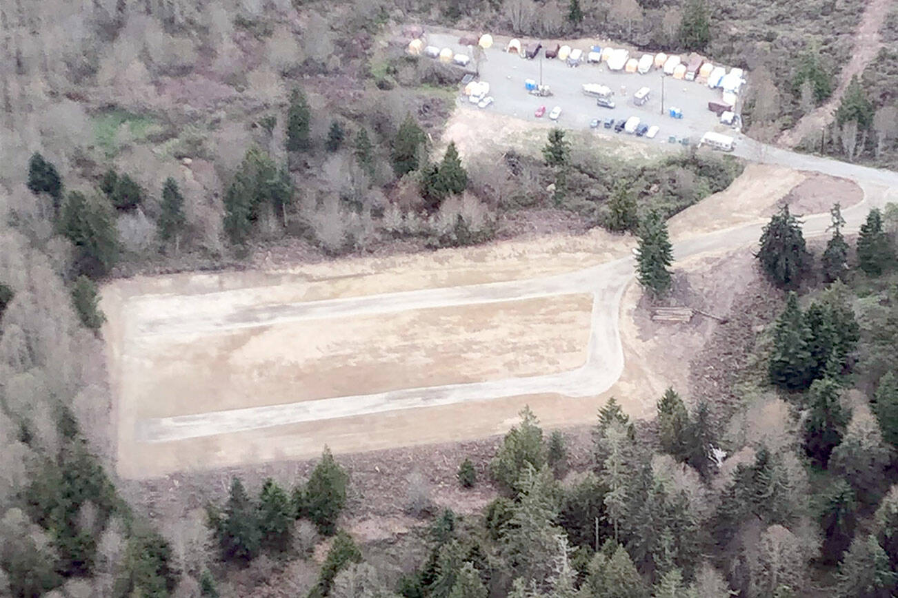 An aerial photo shows the Caswell-Brown Village on Mill Road at the edge of Port Townsend. The site, purchased by Jefferson County and operated by the Olympic Community Action Programs, has the potential for expansion to serve more families and single people who are homeless. photo courtesy Olympic Community Action Programs