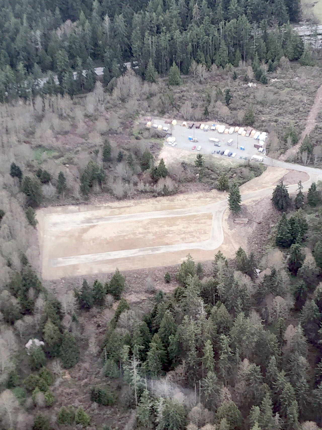 An aerial photo shows the Caswell-Brown Village on Mill Road near the edge of Port Townsend. The site, purchased by Jefferson County and operated by the Olympic Community Action Programs, has the potential for expansion to serve more families and single people who are homeless. (photo courtesy Olympic Community Action Programs)