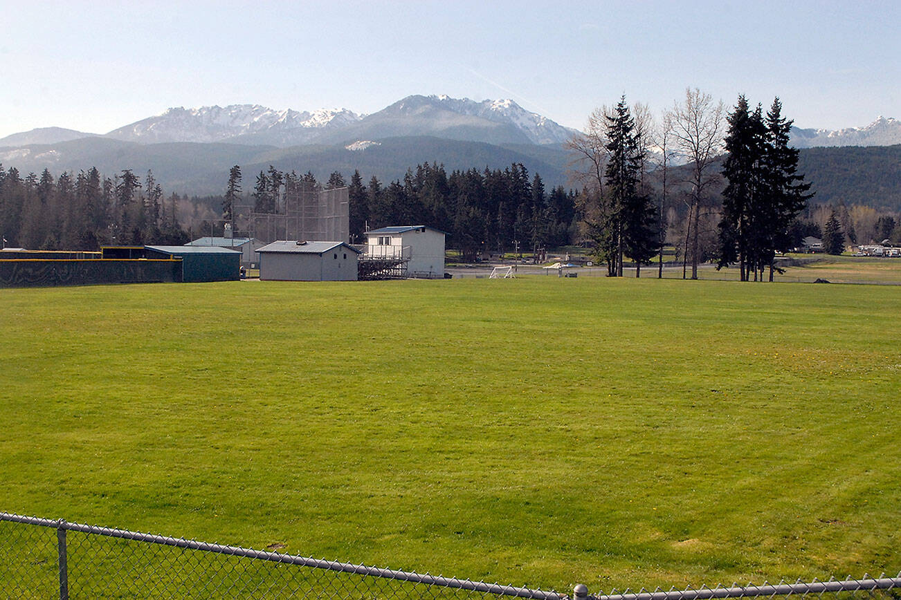 The practice field next to Volunteer Field in Port Angeles, shown Wednesday, has been withdrawn from consideration for construction of a Joint Public Safety Facility. (Keith Thorpe/Peninsula Daily News)