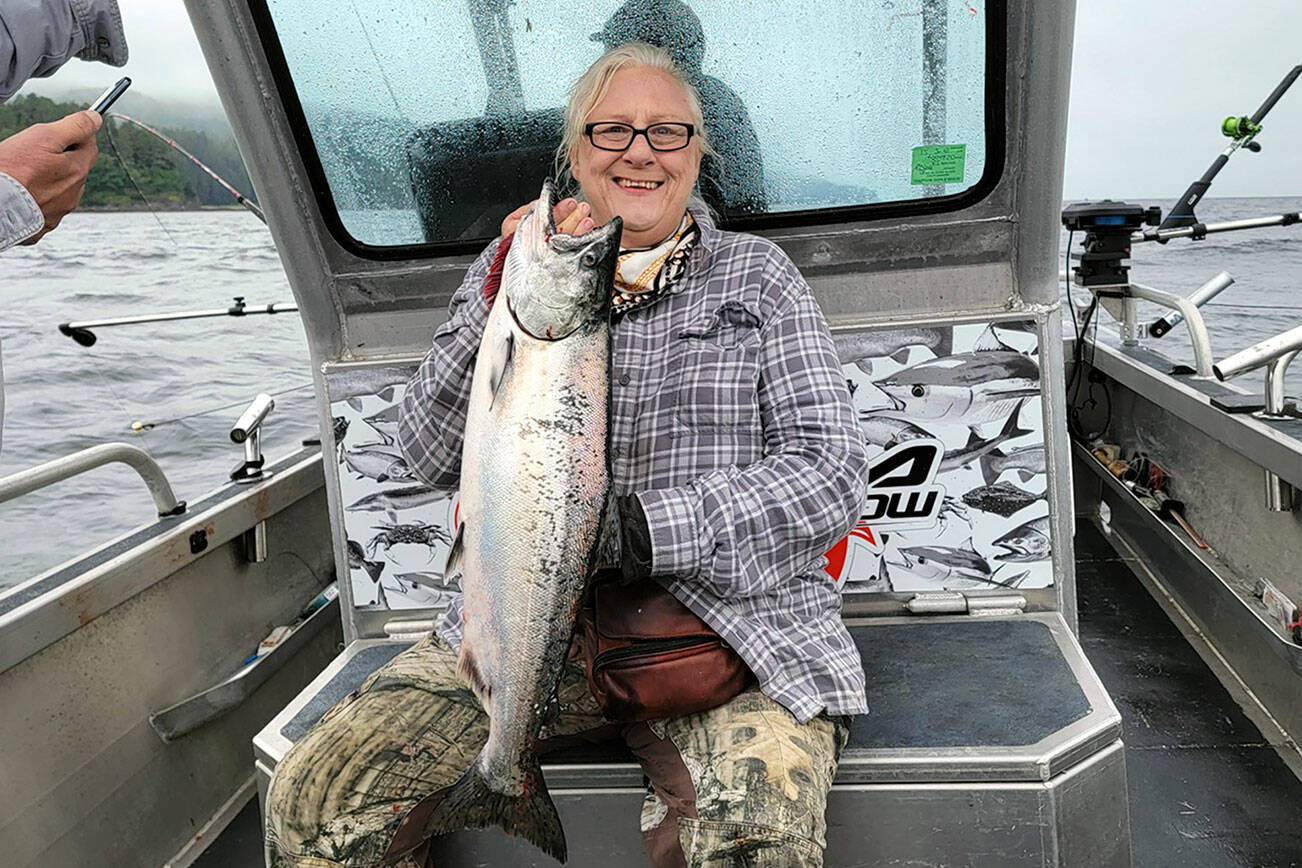 Lori Hester, a former Army nurse, limited on salmon during a summer of 2021 fishing trip with the Olympic Peninsula chapter of Salmon for Soliders.