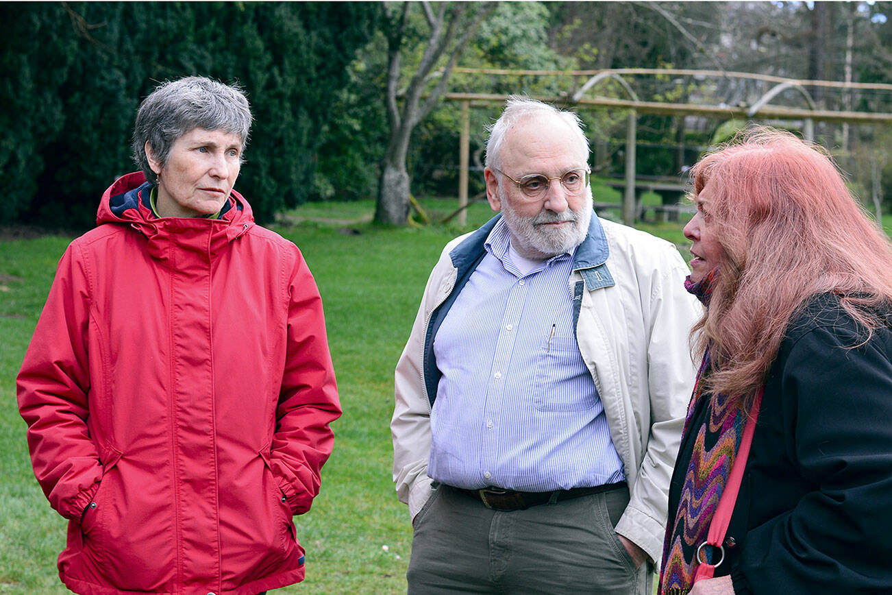Jean Walat, left, Larry Jensen and Ruth Asare are members of Jefferson County Immigrant Rights Advocates, which has established a sponsor circle to help three Afghan refugees resettle in Port Townsend. Diane Urbani de la Paz/Peninsula Daily News.