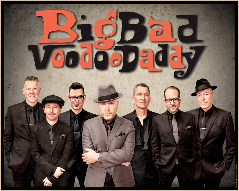 The swing band Big Bad Voodoo Daddy headlines the new Jazz in the Olympics festival this Friday and Saturday in Sequim and Port Angeles. From left are Andy Rowley, Glen Marhevka, Karl Hunter, Scotty Morris, Kurt Sodergren, Joshua Levy and Dirk Shumaker. (Andy Rowley)