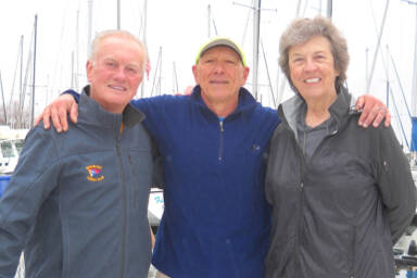 Planning for Sequim Bay Yacht Club’s May 1 Opening Day of Boating Season events are, from left, immediate past commodore Jerry Fine, commodore Frank DeSalvo and vice commodore Sue Baden. The trio is pictured aboard the Flora Mae, the Fine cruiser, one of the boats that attendees can get a free ride; riders are offered to the public between 10 a.m. to 12:30 p.m. at John Wayne Marina.