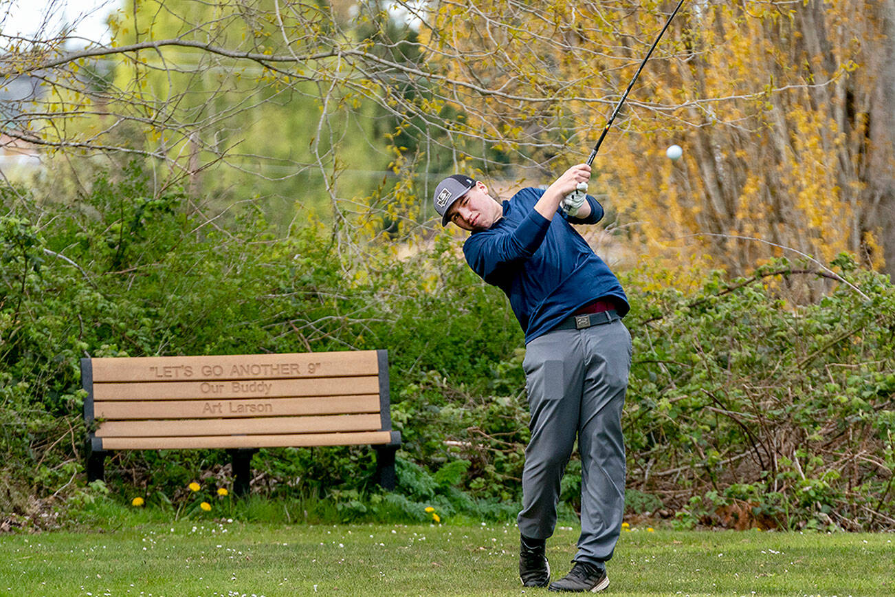 Steve Mullensky/for Peninsula Daily News


East Jefferson sophomore Lane Liske hit his drive on the opening hole of the East Jefferson Invitational Golf Tournament at Port Townsend Golf Course on Thursday.
