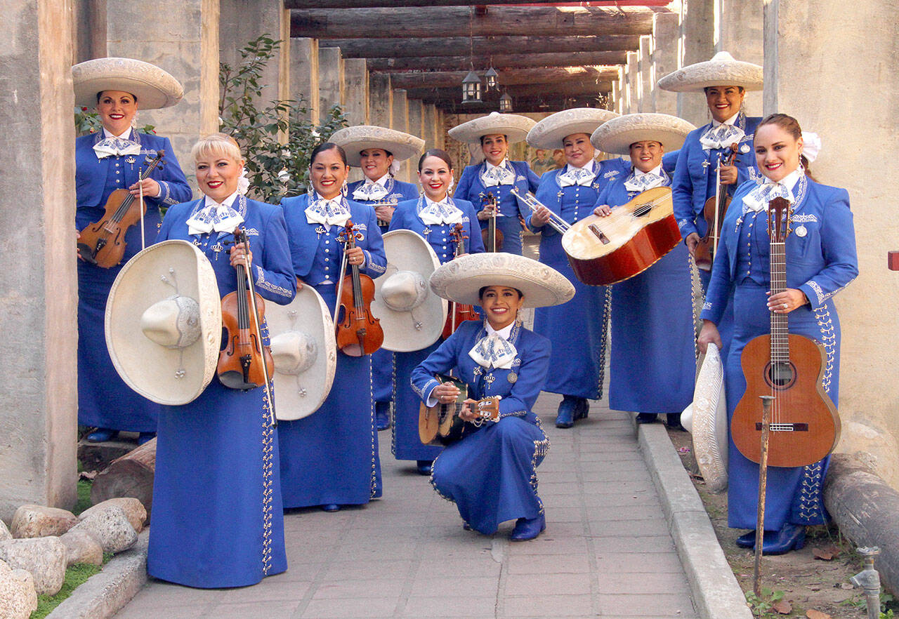Guitarist Angelica Hernández, far right, dreamed as a girl of joining the Mariachi Reyna de Los Angeles. Shell arrive with the ensemble this Wednesday for a concert in Port Angeles. (photo courtesy Mariachi Reyna de Los Angeles)