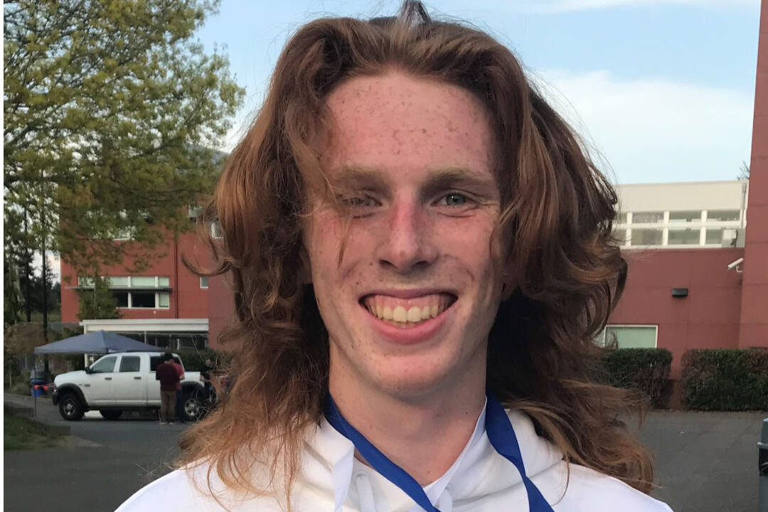 Courtesy of Joe Gladfelter
Port Angeles' Jack Gladfelter shows off the medals he won, including a first place in the 3,200, at the Gear Up Eason Invitational held in Snohomish this weekend. Athletes from more than 50 schools competed at the meet.