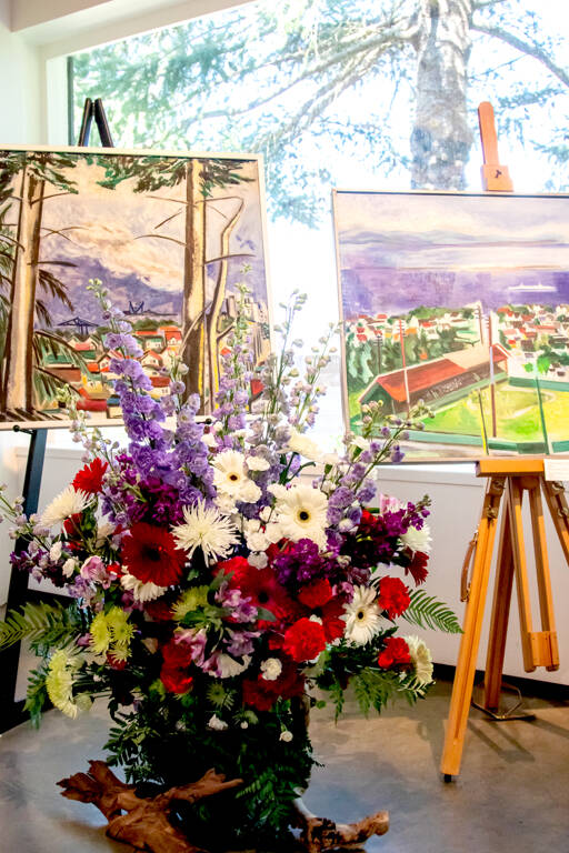Art in Bloom, a Mother’s Day weekend exhibition at the Port Angeles Fine Arts Center, combines artwork with fresh floral arrangements such as these displayed at the center in 2021. The free exhibition will be open this Saturday and Sunday. (Port Angeles Fine Arts Center)
