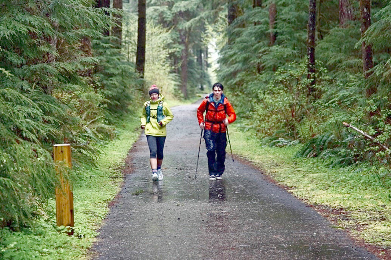 Ultramarathoner Riley Nachtrieb of Seattle, left, recently became the first person to run the Olympic Discovery Trail’s entire length from Port Townsend to La Push non-stop, finishing the 135-mile journey in 41 hours 29 minutes.
Courtesy of Riley Nachtrieb